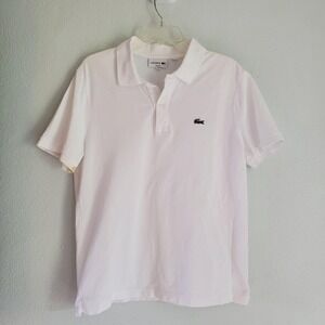 Lacoste Polo Shirt Mens XL‎ White Slim Fit PH4012 Crocodile Logo Pique Knit Golf